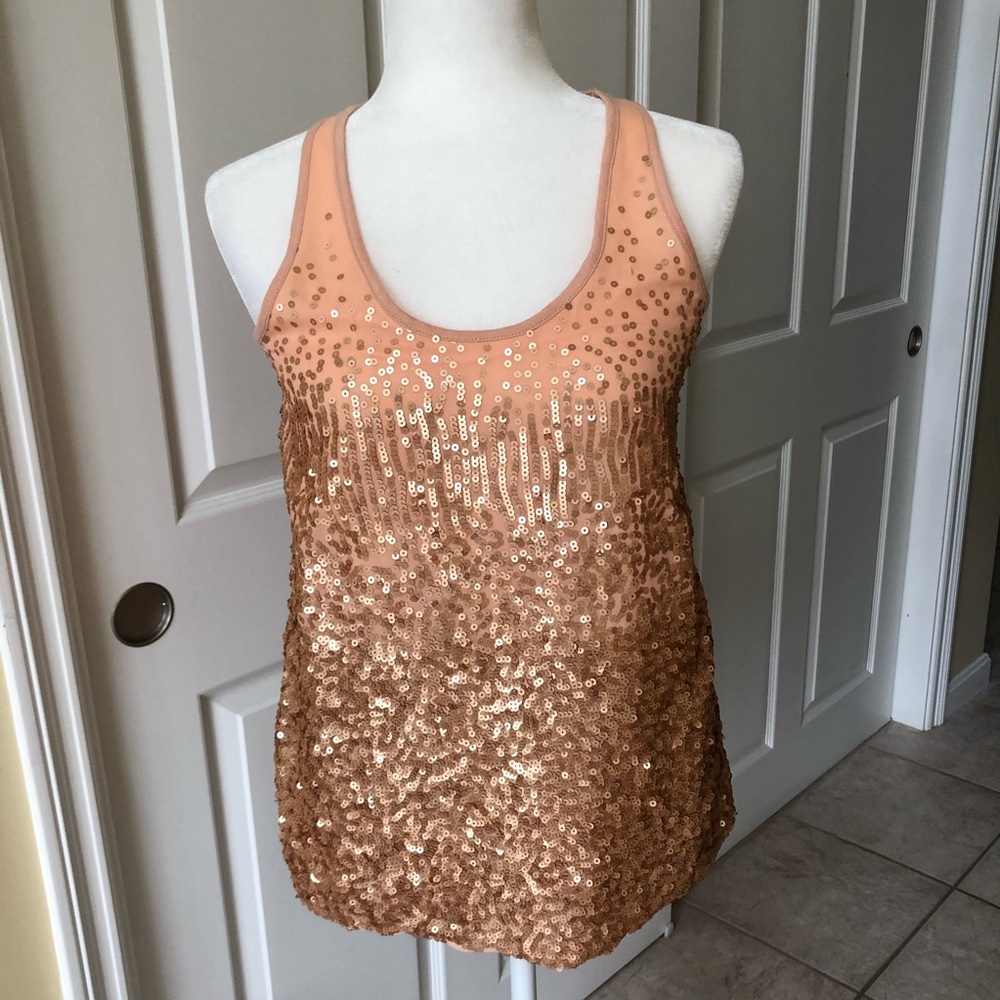 BCBG Sequin Racer Back Top, Peach, XS